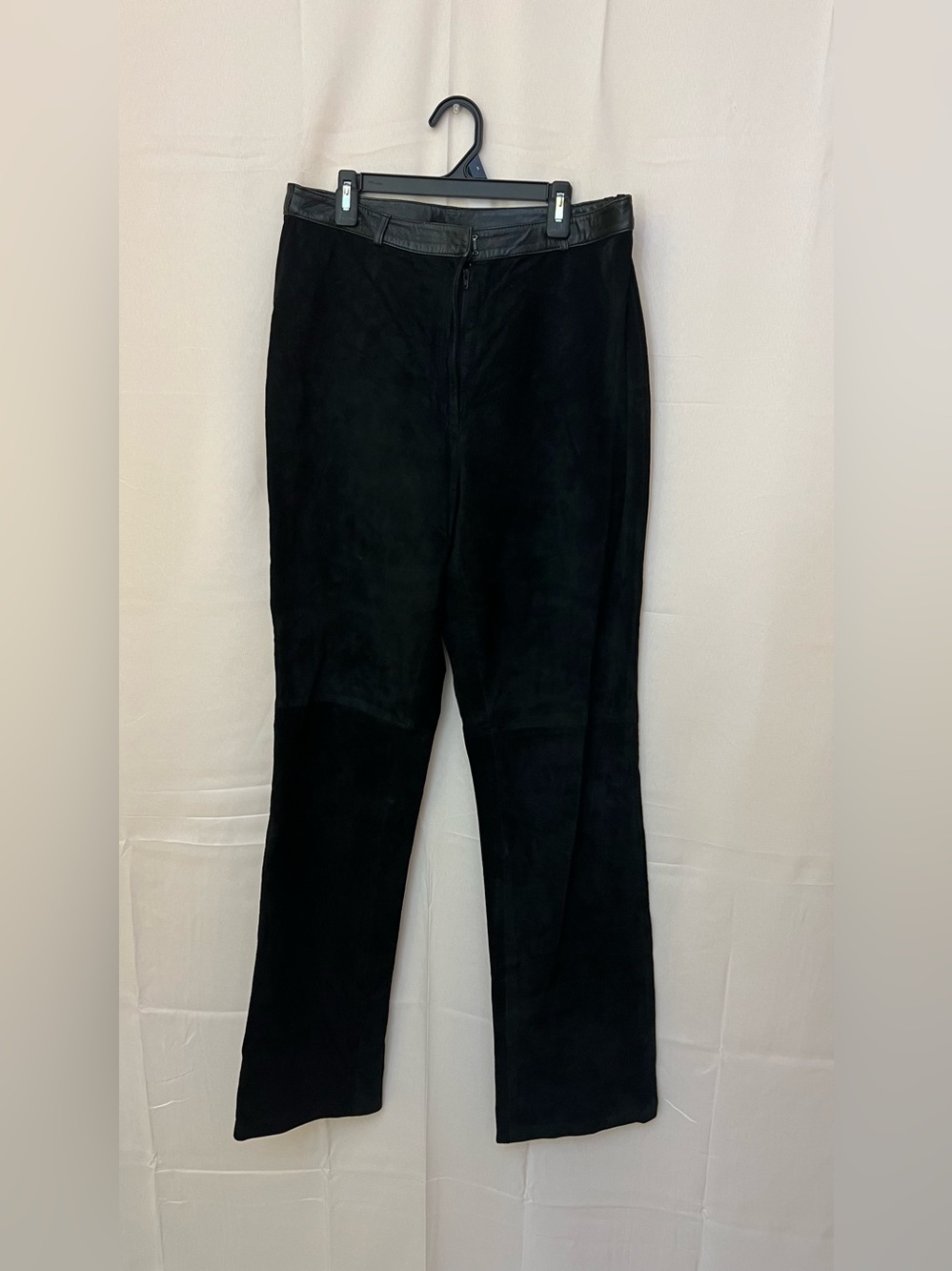 Black Suede-Look Women's Trousers with Faux Leather Waistband vintage